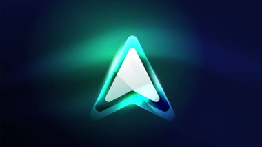 Soyut arkaplan iniş sayfası, parlak formlar üzerinde enerji etkisi konsepti, mavi parıldayan neon ışık yansımalı cam geometrik şekiller.