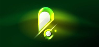 Neon parlayan geometrik şekiller vektör soyut arkaplanı. Yuvarlak elementler, ışık efektleri ve renk arkaplanlı parlak cam. Uzay kozmik ya da sihirli enerji duvar kağıdı