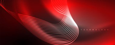 Parlak neon dalgalar, dinamik elektrik hareketi, enerji ya da hız kavramı. Duvar kağıdı, afiş, arkaplan, broşür, katalog, kapak, broşür