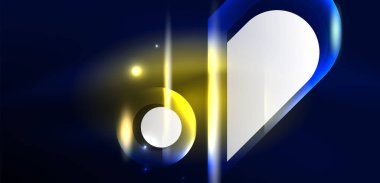 Soyut arkaplan parlayan neon ışıklı geometrik şekiller. Duvar kağıdı, bayrak, arkaplan, kart, kitap illüstrasyonu, iniş sayfası için uzay kozmik ya da sihirli enerji vektör duvar kağıdı