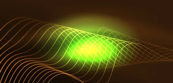 Leuchtend Leuchtende Neonwellen Neonlicht Oder Lasershow Elektrische Impulse Hochspannungsleitungen Techno — Stockvektor
