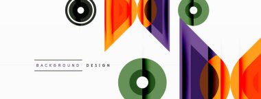 Renkli üçgenler ve soyut çemberler. Duvar kağıdı, afiş, arkaplan, iniş sayfası, duvar sanatı, davetiye, baskılar, posterler için tasarım