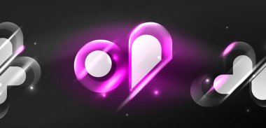 Soyut arkaplan parlayan neon ışıklı geometrik şekiller. Duvar kağıdı, bayrak, arkaplan, kart, kitap illüstrasyonu, iniş sayfası için uzay kozmik ya da sihirli enerji vektör duvar kağıdı