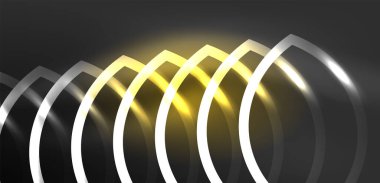 Neon lazer hatları, daire dalgaları soyut arkaplan. Neon ışığı ya da lazer gösterisi, elektrik akımı, güç hatları, tekno kuantum enerji dürtüsü, parlayan sihirli dinamik çizgiler.