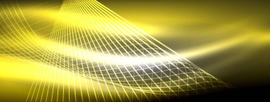 Parlayan neon dalga soyut arkaplan - canlı, ışıltılı dalgalar büyüleyici ve heyecan verici bir ekran içinde titreşiyor