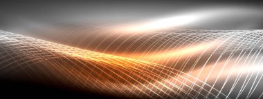 Parlayan neon dalga soyut arkaplan - canlı, ışıltılı dalgalar büyüleyici ve heyecan verici bir ekran içinde titreşiyor