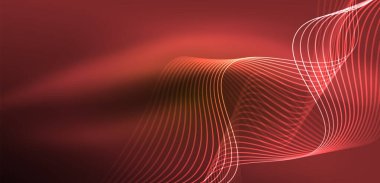 Parlak neon dalgalar. Neon ışığı ya da lazer gösterisi, elektrik akımı, güç hatları, tekno kuantum enerji dürtüsü, parlayan sihirli dinamik çizgiler.