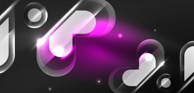 Soyut arkaplan parlayan neon ışıklı geometrik şekiller. Duvar kağıdı, bayrak, arkaplan, kart, kitap illüstrasyonu, iniş sayfası için uzay kozmik ya da sihirli enerji vektör duvar kağıdı