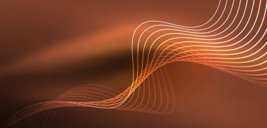 Parlak neon dalgalar. Neon ışığı ya da lazer gösterisi, elektrik akımı, güç hatları, tekno kuantum enerji dürtüsü, parlayan sihirli dinamik çizgiler.