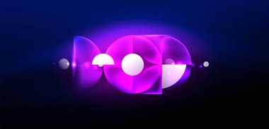 Soyut arka plan, parlak parlak neon rengi elementler ve daireler. Duvar kağıdı, bayrak, arkaplan, kart, kitap illüstrasyonu, iniş sayfası için tekno fütüristik vektör ilülasyonu