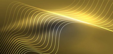 Parlak neon dalgalar. Neon ışığı ya da lazer gösterisi, elektrik akımı, güç hatları, tekno kuantum enerji dürtüsü, parlayan sihirli dinamik çizgiler.