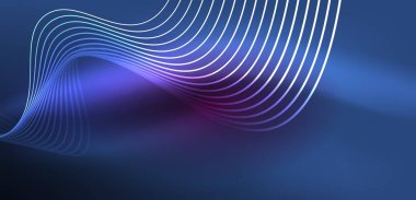 Parlak neon dalgalar. Neon ışığı ya da lazer gösterisi, elektrik akımı, güç hatları, tekno kuantum enerji dürtüsü, parlayan sihirli dinamik çizgiler.