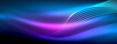 Parlayan neon dalga soyut arkaplan - canlı, ışıltılı dalgalar büyüleyici ve heyecan verici bir ekran içinde titreşiyor