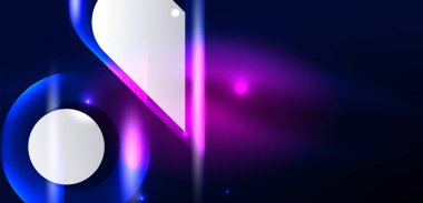 Soyut arkaplan parlayan neon ışıklı geometrik şekiller. Duvar kağıdı, bayrak, arkaplan, kart, kitap illüstrasyonu, iniş sayfası için uzay kozmik ya da sihirli enerji vektör duvar kağıdı