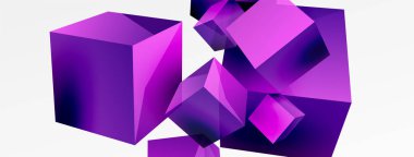 3d vektör soyut arkaplan. Uçan küp kompozisyonu. Duvar kağıdı, afiş, arkaplan veya iniş için moda tekno iş şablonu