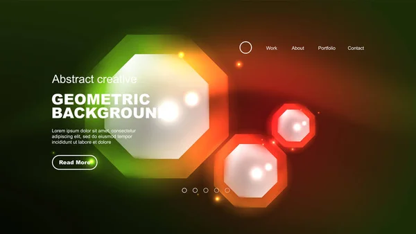 Abstracte Achtergrond Landing Page Geometrische Vorm Verlicht Met Gloeiend Neon — Stockvector