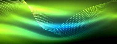 Parlayan neon dalga soyut arkaplan - canlı, ışıltılı dalgalar büyüleyici ve heyecan verici bir ekran içinde titreşiyor