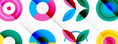 Canlı ve göz alıcı vektör arkaplanı, modern ve moda tasarımlar için mükemmel düzenlenmiş renkli çemberlerden oluşan bir şebeke içeriyor.