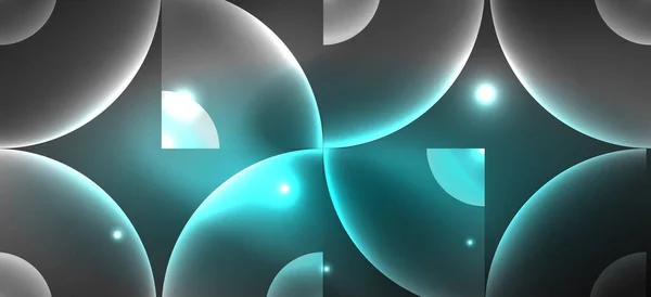 Abstracte Achtergrond Met Neon Gloeiende Lichteffecten Ronde Vormen Driehoeken Cirkels — Stockvector