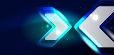 Neon hız oku ve çizgi arka planı şekillendirir. Parlak arka planlı yüksek teknoloji konsepti. Karanlıkta parlayan ışık efekti