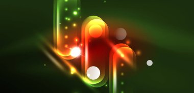 Soyut parlak neon ışıklı tekno daireler arka planı