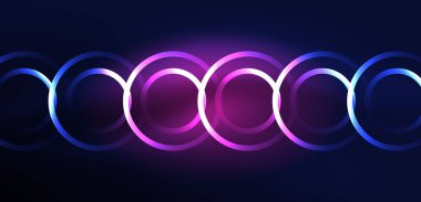 Neon lazer hatları, daire dalgaları soyut arkaplan. Neon ışığı ya da lazer gösterisi, elektrik akımı, güç hatları, tekno kuantum enerji dürtüsü, parlayan sihirli dinamik çizgiler.