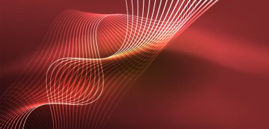 Parlak neon dalgalar. Neon ışığı ya da lazer gösterisi, elektrik akımı, güç hatları, tekno kuantum enerji dürtüsü, parlayan sihirli dinamik çizgiler.