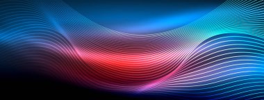 Parlayan neon dalga soyut arkaplan - canlı, ışıltılı dalgalar büyüleyici ve heyecan verici bir ekran içinde titreşiyor