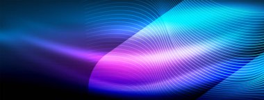 Parlayan neon dalga soyut arkaplan - canlı, ışıltılı dalgalar büyüleyici ve heyecan verici bir ekran içinde titreşiyor