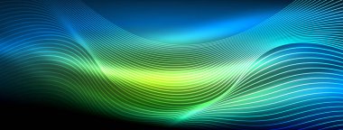 Parlayan neon dalga soyut arkaplan - canlı, ışıltılı dalgalar büyüleyici ve heyecan verici bir ekran içinde titreşiyor