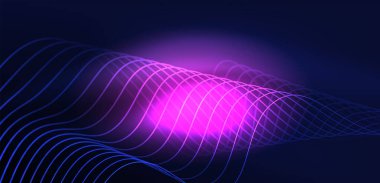 Soyut arkaplan neon dalgası. Duvar kağıdı, afiş, arkaplan, iniş sayfası, duvar resimleri, davetiyeler, posterler için yüksek teknoloji tasarımı