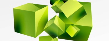 3d vektör soyut arkaplan. Uçan küp kompozisyonu. Duvar kağıdı, afiş, arkaplan veya iniş için moda tekno iş şablonu