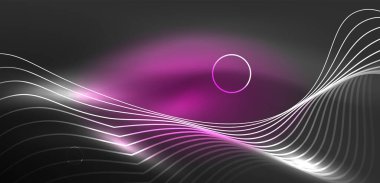 Neon lazer hatları, daire dalgaları soyut arkaplan. Neon ışığı ya da lazer gösterisi, elektrik akımı, güç hatları, tekno kuantum enerji dürtüsü, parlayan sihirli dinamik çizgiler.