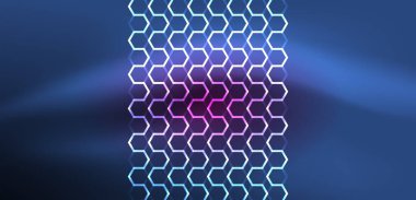 Soyut arka plan tekno neon altıgenleri. Duvar kağıdı, afiş, arkaplan, iniş sayfası, duvar resimleri, davetiye, baskılar, posterler için yüksek teknoloji vektör ilüstrasyonuName