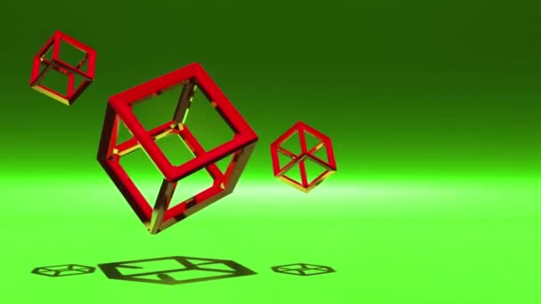 3D线框立方体在未来主义的霓虹灯空间中循环动画 运动图形技术摘要背景 — 图库视频影像