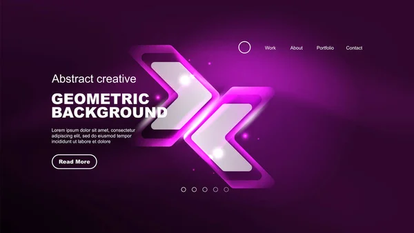 Abstract Background Landing Page Glass Geometric Shapes Glowing Neon Light — Stock Vector