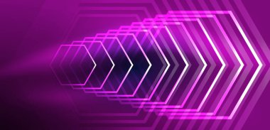 Altıgen soyut arkaplan. Duvar kağıdı, afiş, arkaplan, iniş sayfası, duvar sanatı, davetiye, baskılar için tekno parlayan neon altıgen şekiller vektör ilüstrasyonunu şekillendirir