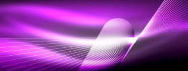 Parlayan neon dalga soyut arkaplan - canlı, ışıltılı dalgalar büyüleyici ve heyecan verici bir ekran içinde titreşiyor