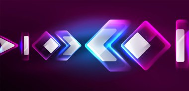 Neon parıldayan tekno çizgiler ve oklar, yüksek teknolojili soyut arkaplan şablonu