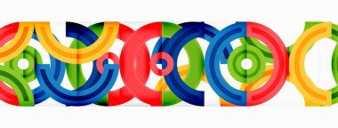 Çemberler, ızgara desenli soyut bir arka planda düzenlenir ve çeşitli renklerin gölgeleri de dahil olmak üzere farklı renk aralıklarına sahiptir. Duvar kağıdı, afiş, sunum, arkaplan şablonu