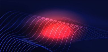 Soyut arkaplan neon dalgası. Duvar kağıdı, afiş, arkaplan, iniş sayfası, duvar resimleri, davetiyeler, posterler için yüksek teknoloji tasarımı