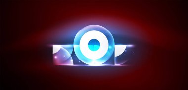 Neon ışığı parlayan daireler vektörü soyut arkaplan