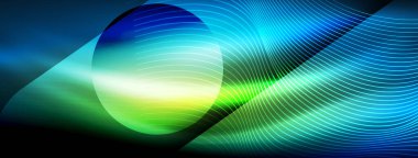 Parlayan neon dalga soyut arkaplan - canlı, ışıltılı dalgalar büyüleyici ve heyecan verici bir ekran içinde titreşiyor