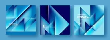 Soyut arkaplan seti - akışkan gradyan dizaynı ile örtüşen üçgenler. Kapaklar, şablonlar, el ilanları, pankartlar, broşürler, afişler koleksiyonu