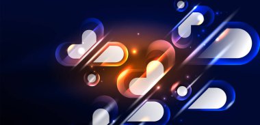 Soyut arkaplan parlayan neon ışıklı geometrik şekiller. Duvar kağıdı, bayrak, arkaplan, kart, kitap illüstrasyonu, iniş sayfası için uzay kozmik ya da sihirli enerji vektör duvar kağıdı