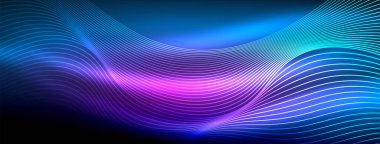 Parlayan neon dalga soyut arkaplan - canlı, ışıltılı dalgalar büyüleyici ve heyecan verici bir ekran içinde titreşiyor