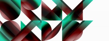 Gradyan renk üçgenleri ve beyaz daireler. Dinamik karışım büyüleyici görsel etki yaratıyor. Dijital tasarımlar, sunumlar, web sitesi afişleri, sosyal medya paylaşımları için geometrik arkaplan