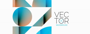 Dinamik soyut vektör arkaplanı. Dairelerin, karelerin ve üçgenlerin uyumlu birleşimi. Geometrik elementler büyüleyici bir zemin oluşturmak için birbirine dolanır. Her şekil biçimlerin kaleydoskopuna katkıda bulunur
