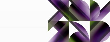 Canlı eğimli üçgenler ve beyaz üzerinde daireler. Dijital tasarımlar, sunumlar, web sitesi afişleri, sosyal medya paylaşımları için şekillerin büyüleyici birleşimi