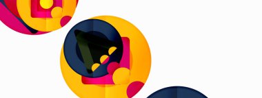 Trendy minimal geometric abstract background. Triangles, squares and circles bright colors backdrop. Vector Illustration For Wallpaper, Banner, Background, Card, Book Illustration, landing page